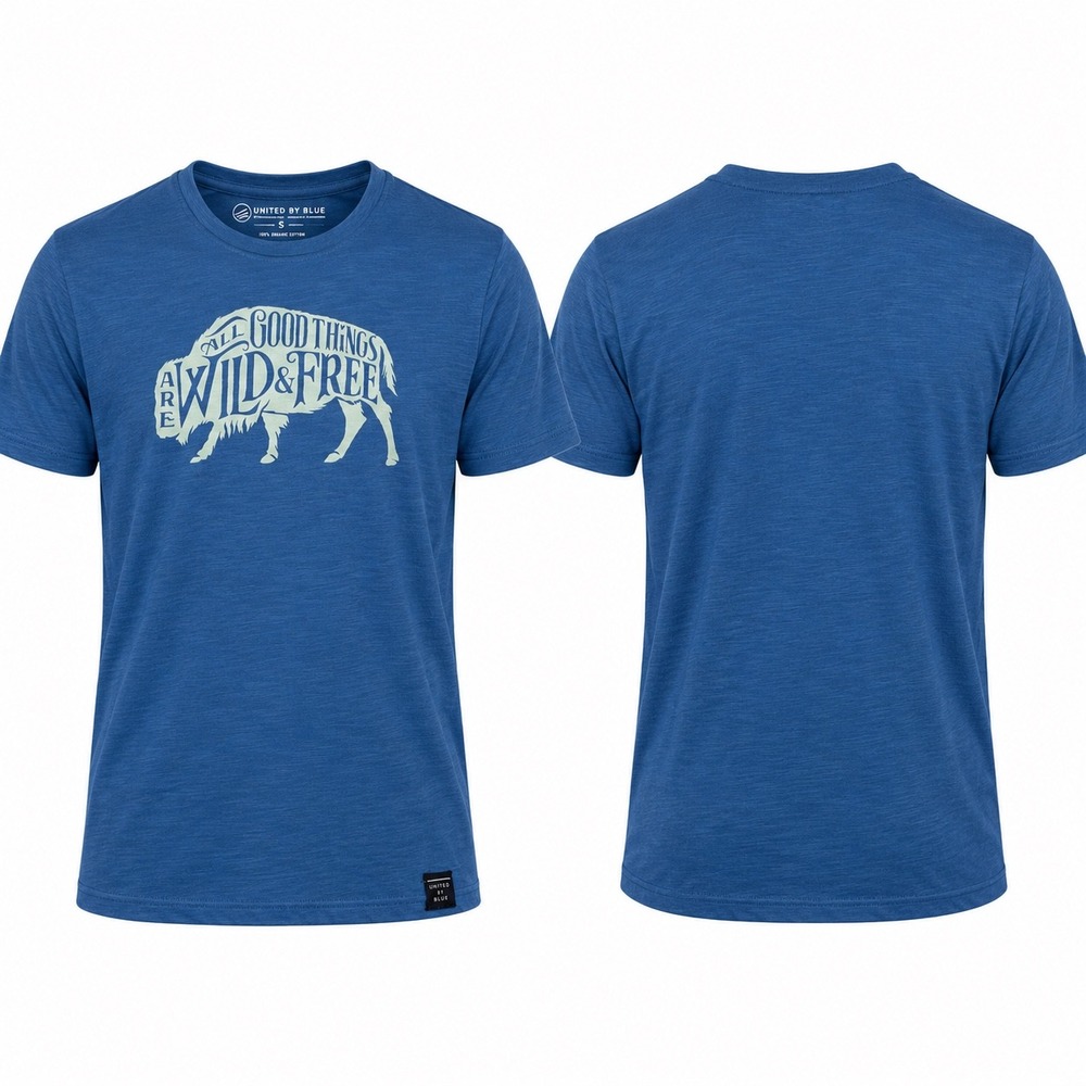 United By Blue Mens T Shirt S 100% Organic Cotton Blue Bison Graphic Slub Knit